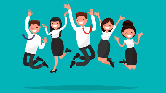 Happy employees jumping in the air