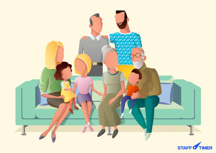 Family sitting on sofa