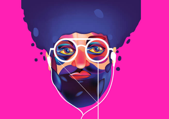 Man with afro hair wearing glasses